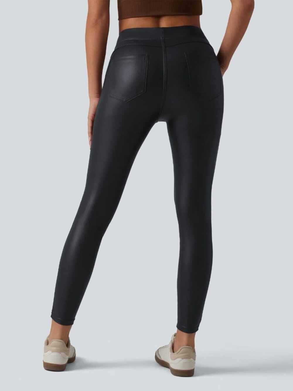 Halara Large Ink Night High Waisted Stretchy PU Casual Skinny Pants with Pockets
